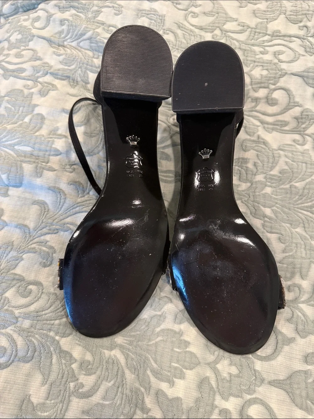 Nina Black Ankle-Strap Sandals with Silver Crystal Band